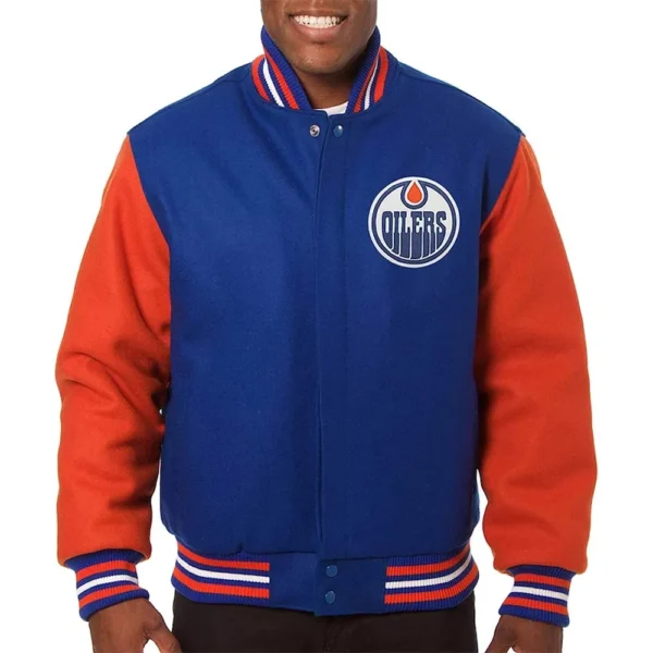 Edmonton Oilers Royal-Orange Varsity Wool Jacket