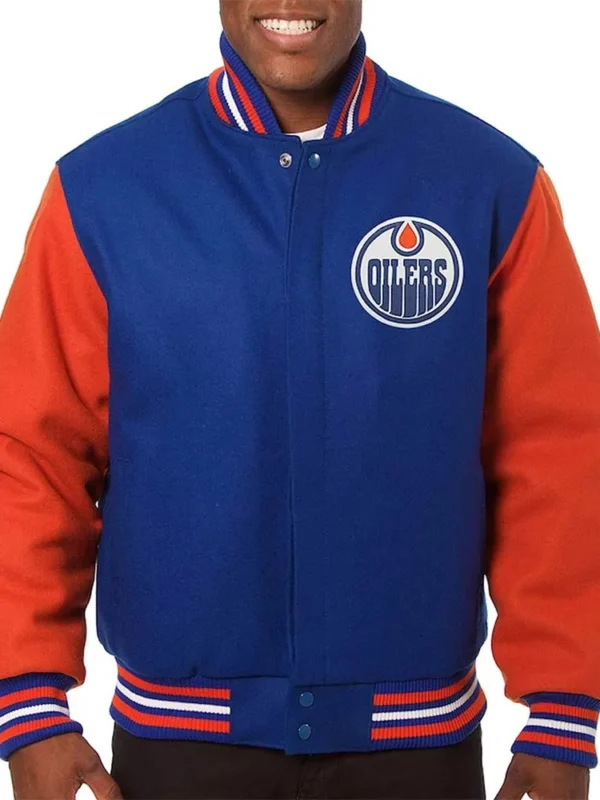 Edmonton Oilers Royal-Orange Varsity Wool Jacket
