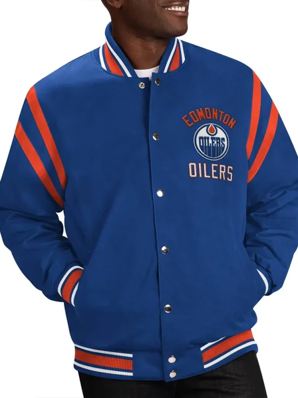 Edmonton Oilers Tailback Blue Varsity Jacket