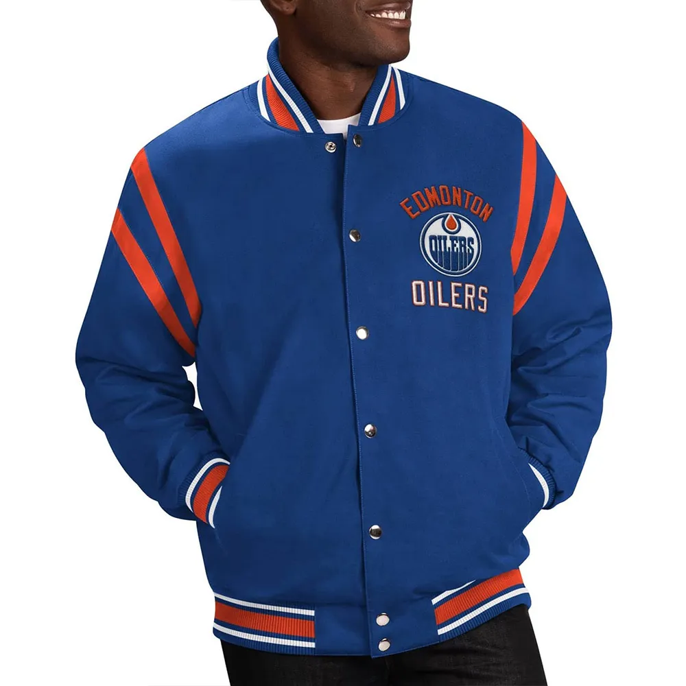 Edmonton Oilers Tailback Blue Varsity Jacket Edmonton Oilers Tailback Blue Varsity Jacket