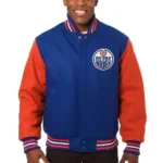 Edmonton Oilers Two-Tone Varsity Royal-Orange Wool Jacket