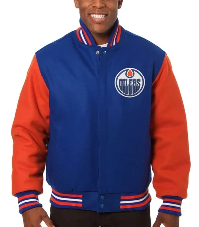 Edmonton Oilers Two-Tone Varsity Royal-Orange Wool Jacket