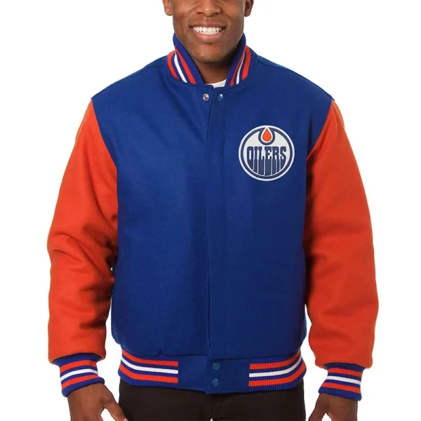 Edmonton Oilers Two-Tone Varsity Royal-Orange Wool Jacket