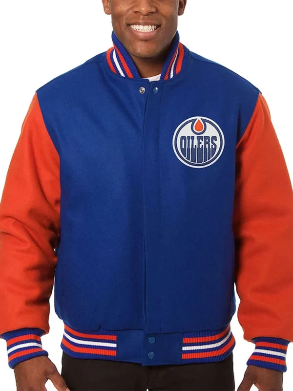 Edmonton Oilers Two-Tone Varsity Royal-Orange Wool Jacket