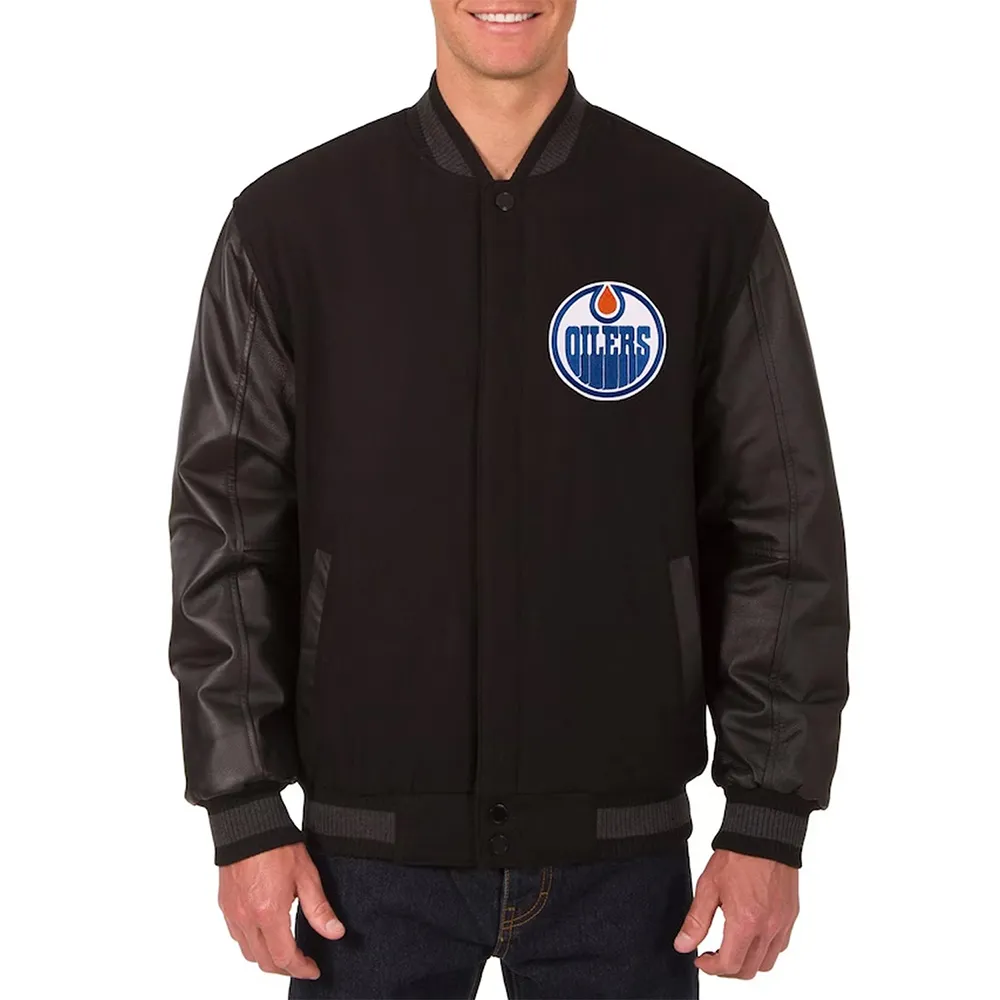 Edmonton Oilers Varsity Black Jacket Edmonton Oilers Varsity Black Jacket