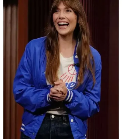 Elizabeth Olsen Blue Varsity Jacket