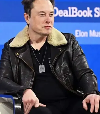 Elon Musk Black Leather Aviator Jacket
