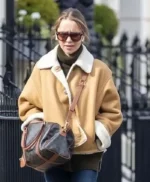 Emilia Clarke Brown Suede Shearling Jacket
