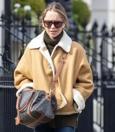 Emilia Clarke Brown Suede Shearling Jacket