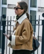 Emilia Clarke Brown Suede Shearling Jacket
