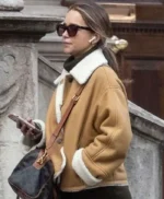 Emilia Clarke Brown Suede Shearling Jacket