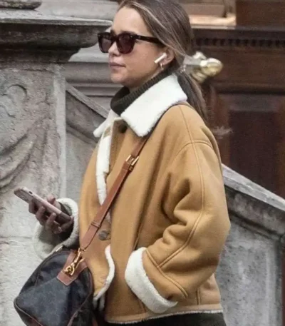 Emilia Clarke Brown Suede Shearling Jacket