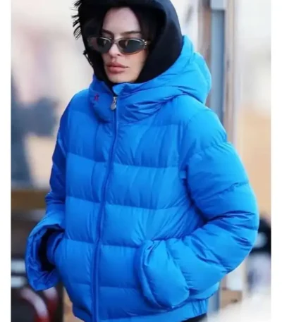 Emily Ratajkowski Blue Puffer Jacket