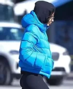 Emily Ratajkowski Blue Puffer Jacket