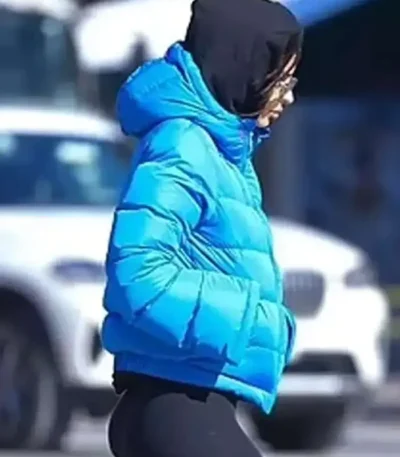 Emily Ratajkowski Blue Puffer Jacket