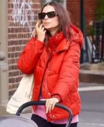 Emily Ratajkowski Orange Puffer Jacket