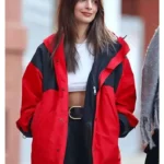 Emily Ratajkowski Red and Black Jacket
