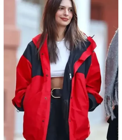 Emily Ratajkowski Red and Black Jacket