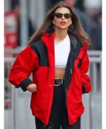 Emily Ratajkowski Red and Black Jacket