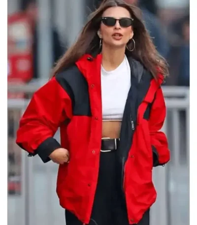 Emily Ratajkowski Red and Black Jacket