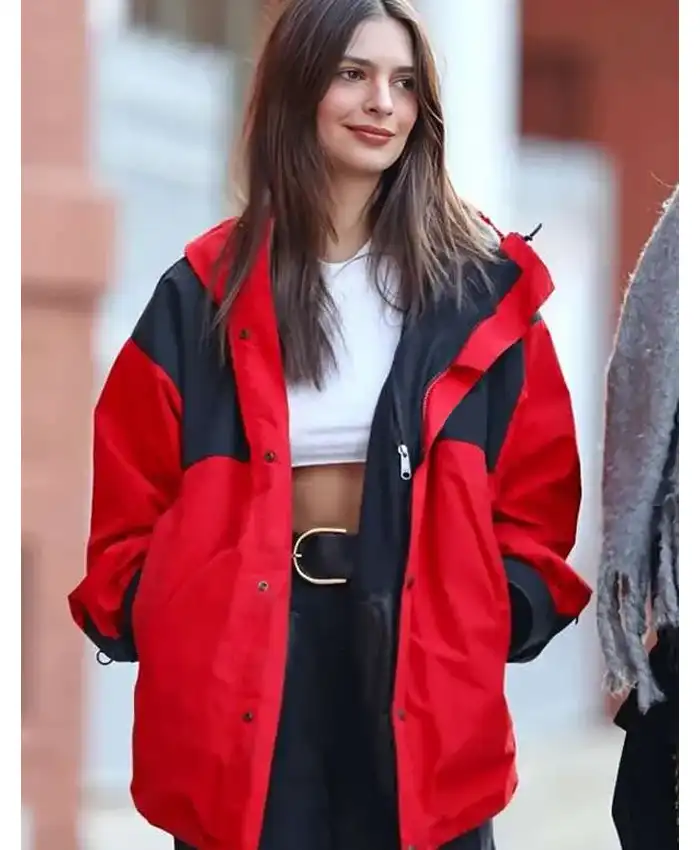 Emily Ratajkowski Red and Black Jacket Emily Ratajkowski Red and Black Jacket