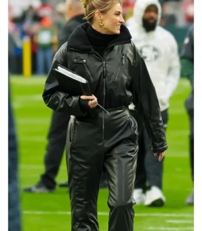 Erin Andrews Black Leather Jumpsuit