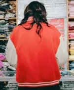 Famke Janssen Red and White Varsity Jacket