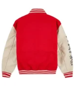 Famke Janssen Red and White Varsity Jacket