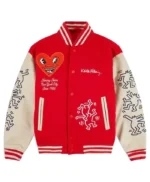 Famke Janssen Red and White Varsity Jacket