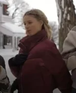 Finding Her Edge Elise Russo Maroon Puffer Jacket