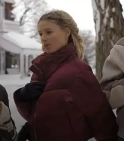 Finding Her Edge Elise Russo Maroon Puffer Jacket