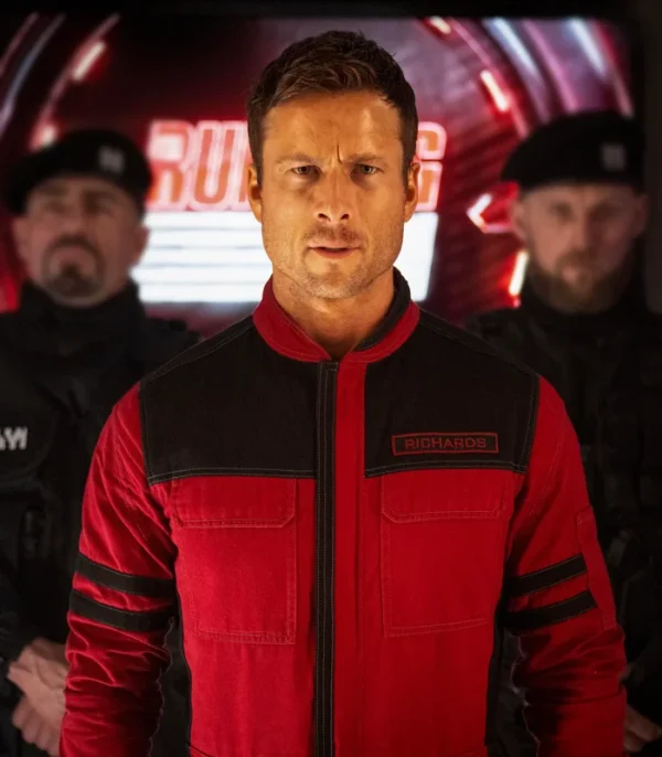 Glen Powell The Running Man Red Jacket