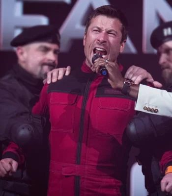 Glen Powell The Running Man Red Jacket