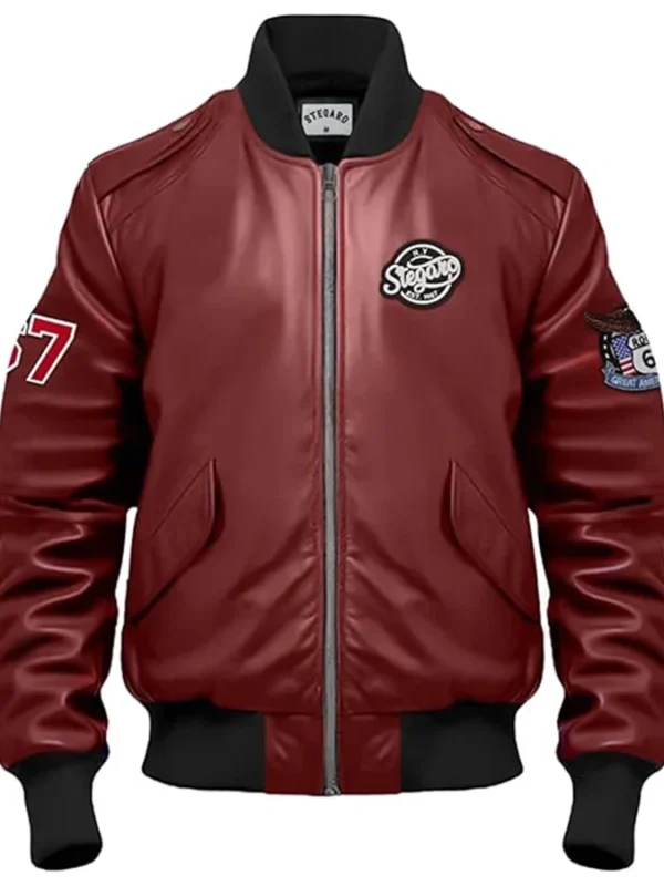 Haddy Leather Stegaro Maroon Bomber Jacket