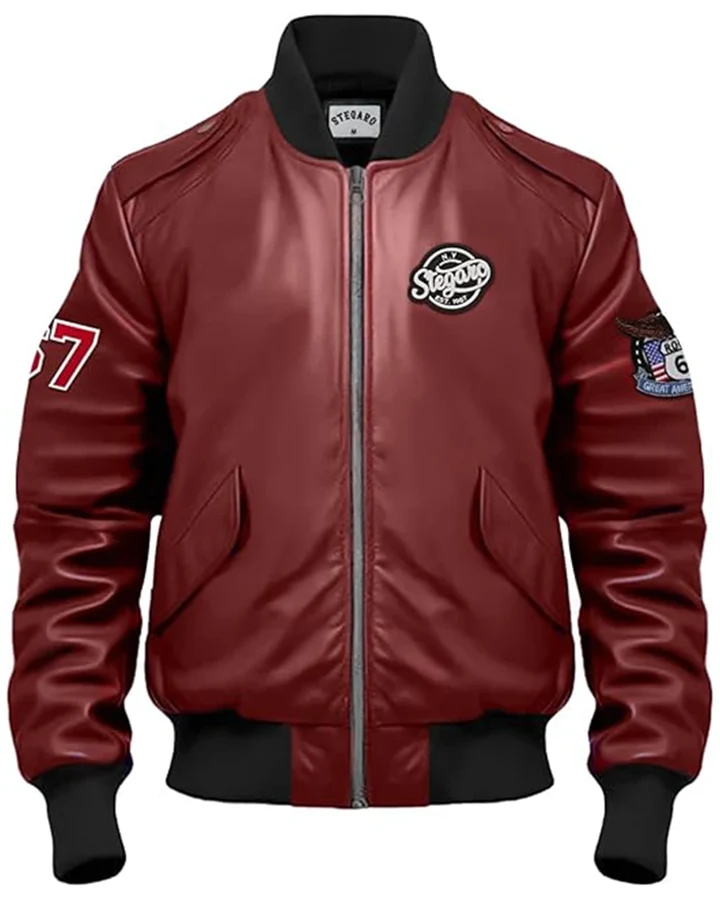 Haddy Leather Stegaro Maroon Bomber Jacket Haddy Leather Stegaro Maroon Bomber Jacket