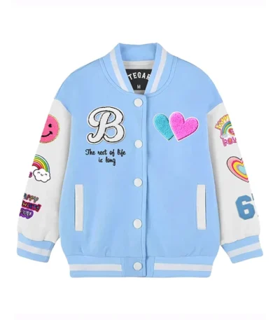 Stegaro Unicorn Blue And White Wool Varsity Jacket