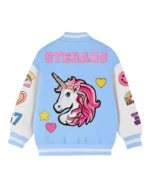 Stegaro Unicorn Blue And White Wool Varsity Jacket