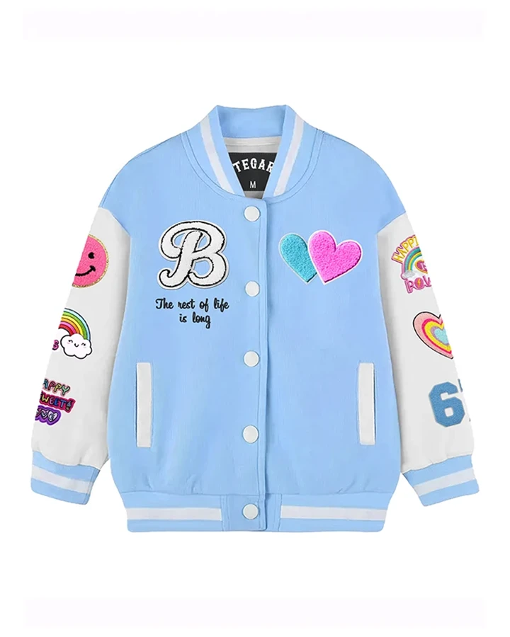 Stegaro Unicorn Blue And White Wool Varsity Jacket Stegaro Unicorn Blue And White Wool Varsity Jacket
