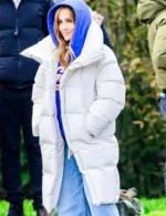 Jennifer Lopez Office Romance White Puffer Coat