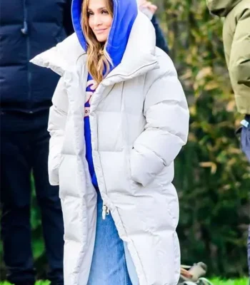 Jennifer Lopez Office Romance White Puffer Coat