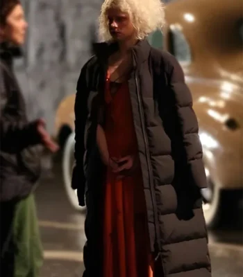 Jessie Buckley The Bride Black Puffer Coat