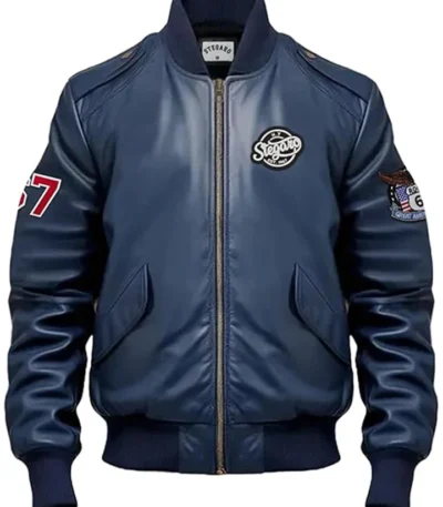 Johannsen Navy Blue Stegaro Bomber Leather Jacket