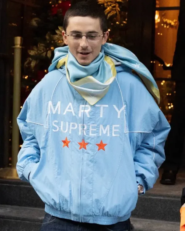 Timothée Chalamet Light Blue Marty Supreme Jacket