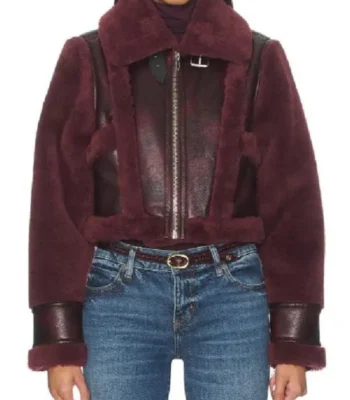 Marshals Maddie Burgundy Shearling Leather Jacket