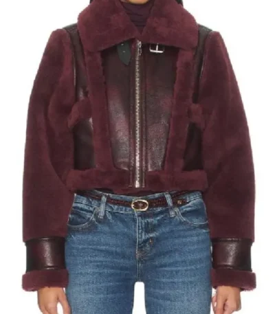 Marshals Maddie Burgundy Shearling Leather Jacket