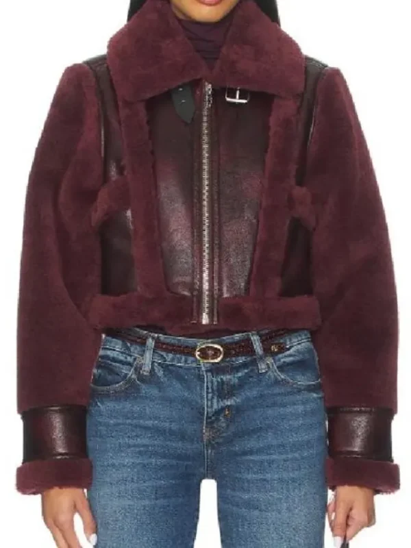 Marshals Maddie Burgundy Shearling Leather Jacket