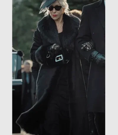 Maeve Harrigan MobLand Black Fur Coat