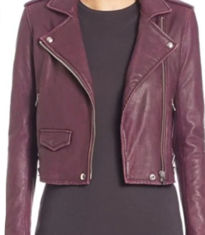 Maggie Deetz Electric Bloom S01 Burgundy Leather Jacket
