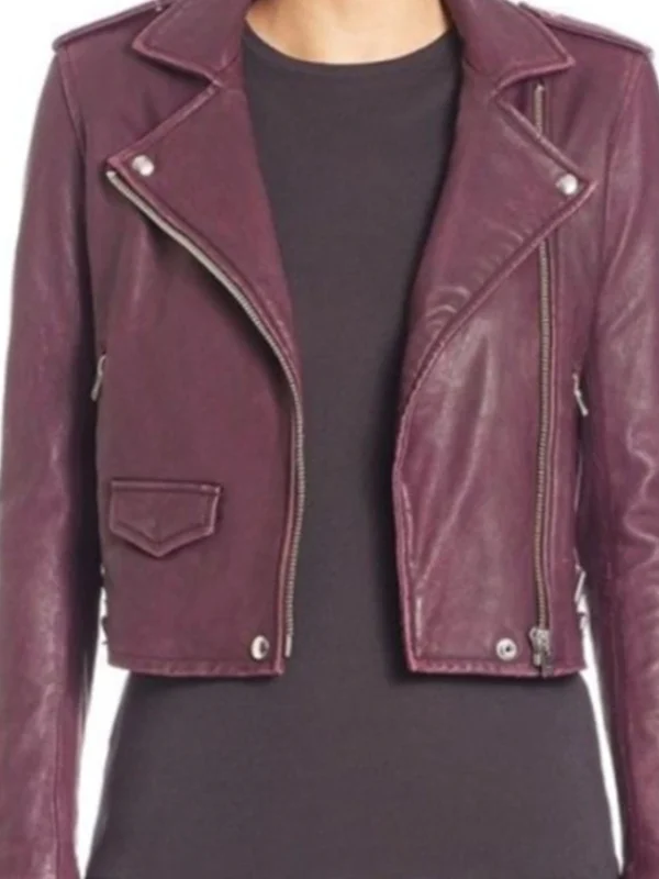 Maggie Deetz Electric Bloom S01 Burgundy Leather Jacket