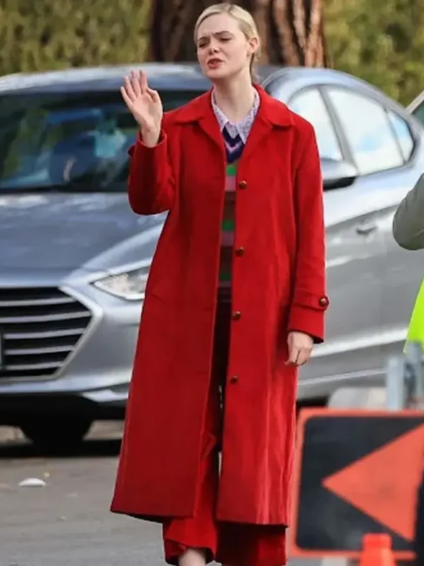 Margo’s Got Money Troubles Elle Fanning Red Coat